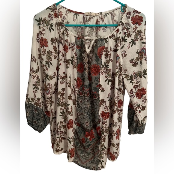 Style & Co Floral Flowy Boho Tunic Peasant Top size M Beachy - Picture 2 of 8